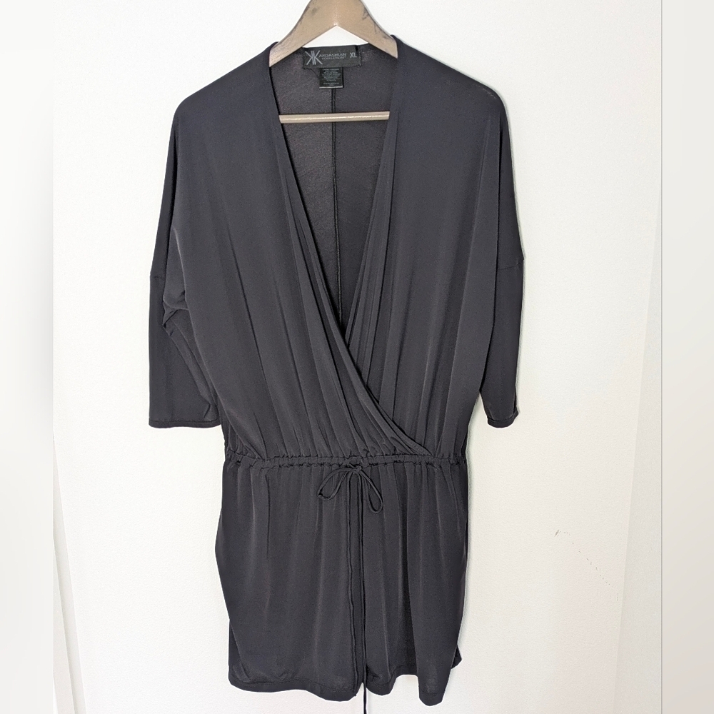 EUC Kardashian Kollection Slinky Soft Stretchy Smooth Wrap Romper Black Sz XL